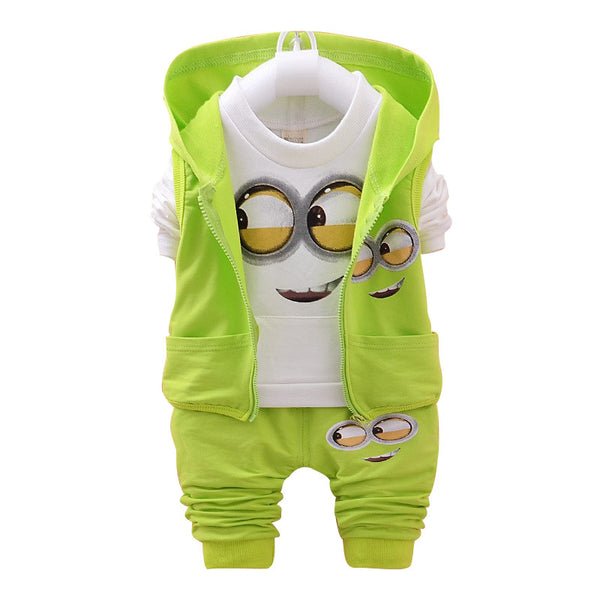 2016 Autumn Boys Clothing Sets Kids Coat jacket+T Shirt+Pants 3 Pcs Children Sport Suits Baby Girls Boys Minion Clothes set