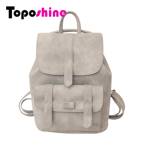 Toposhine Famous Brand Backpack Women Backpacks Solid Vintage Girls School Bags for Girls Black PU Leather Women Backpack 1523