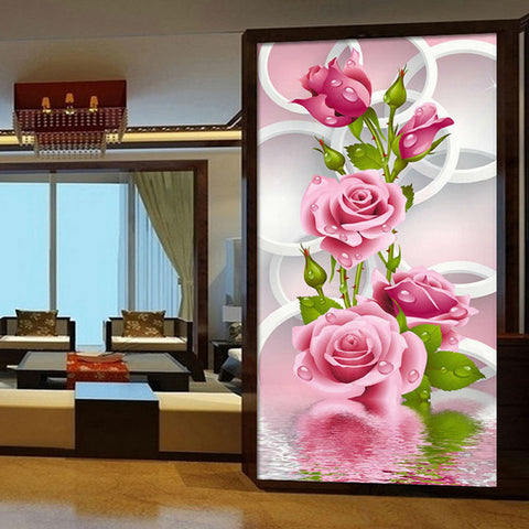 30*56cm Needlework 5D Diy Diamond Painting Cross Stitch Pink Rose Diamond Embroidery Flower Vertical Print Rubik's Cube Drill