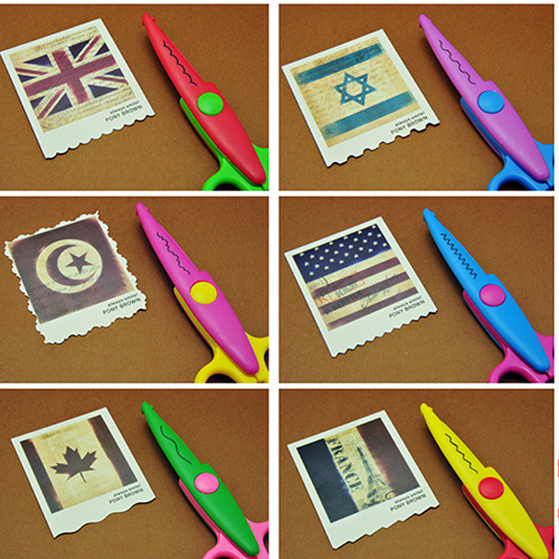 6pc/lot Children Kids Paper Craft Scissors 6 Cutting Patterns Curved Edges DIY Decorative Scissor For Scrapbook Album Photos