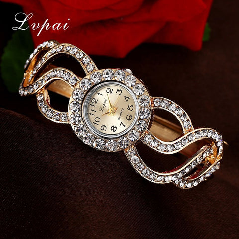 Lvpai Brand Gold White Fashion Bracelet Watch Women Multicolor Fashion Flower Quartz Wristwatch Rhinestone Casual Watches XR1960