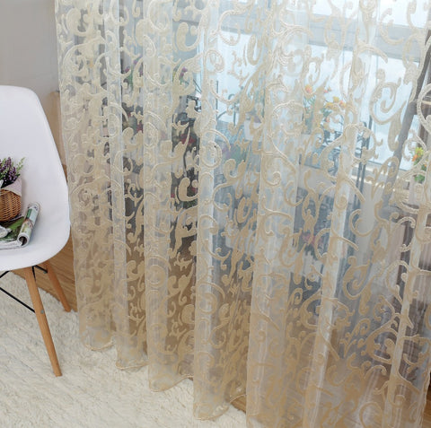 European style jacquard leaf design tulle fabrics sheer curtains for balcony